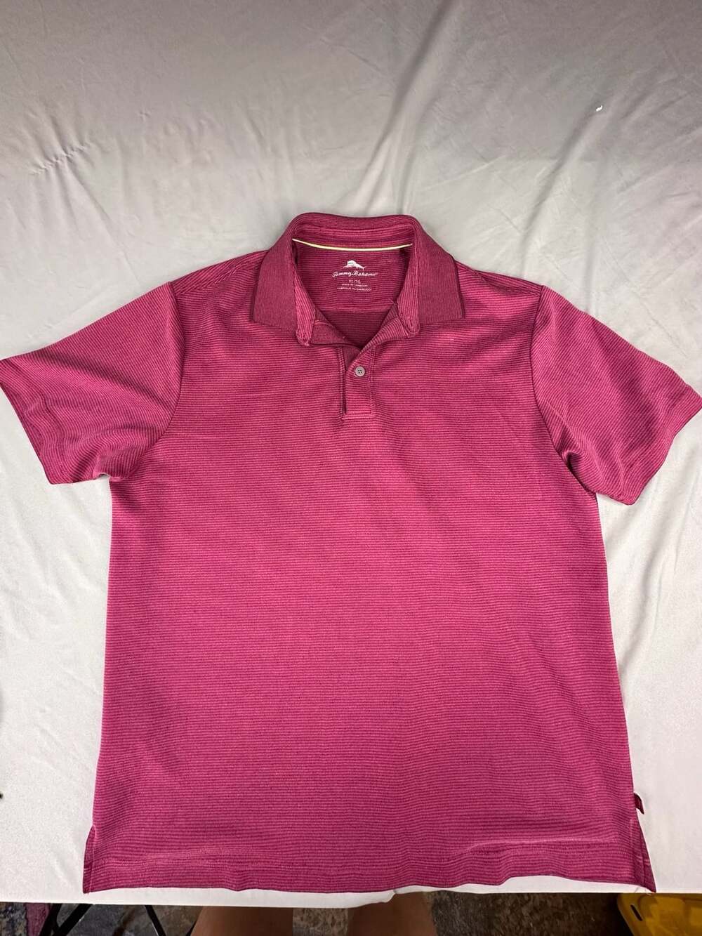 Tommy Bahama Polo Shirt Size XL/TG Magenta Pink Striped Short Sleeve
